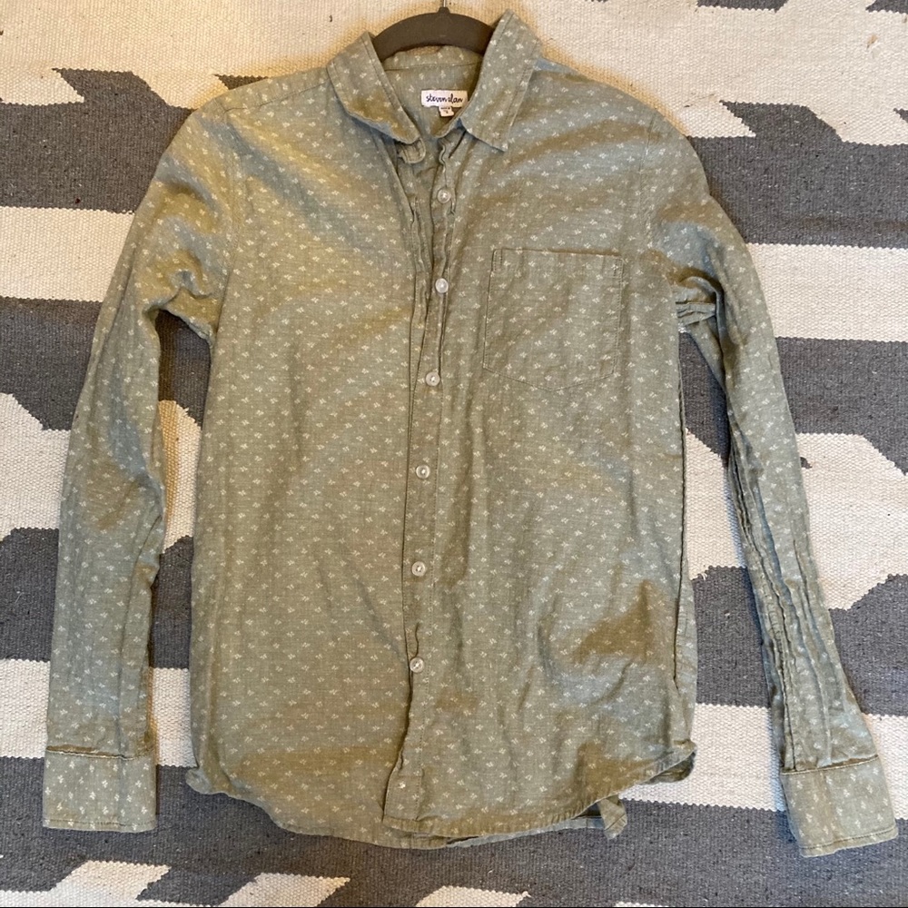 steven alan button down shirt green super cute s